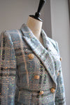 BABY BLUE TWEED DOUBLE BREASTED BLAZER WITH SEQUINS