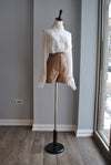 WHITE BLOUSE WITH LACE AND HIGH NECK