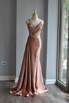 ROSE PINK EVENING GOWN WITH CRYSTALS