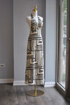 BLACK AND OFF WHITE SUMMER HALTER STYLE DRESS WITH OPEN BACK AND SIDE POCETS