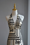 BLACK AND OFF WHITE SUMMER HALTER STYLE DRESS WITH OPEN BACK AND SIDE POCETS