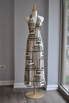 BLACK AND OFF WHITE SUMMER HALTER STYLE DRESS WITH OPEN BACK AND SIDE POCETS