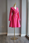 CLEARANCE - FUCHSIA PINK FIT AND FLAIR DRESS WITH GOLD BUTTONS