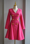 CLEARANCE - FUCHSIA PINK FIT AND FLAIR DRESS WITH GOLD BUTTONS