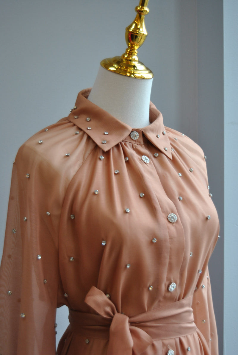 CARAMEL TUNIC DRESS WITH CRYSTALS