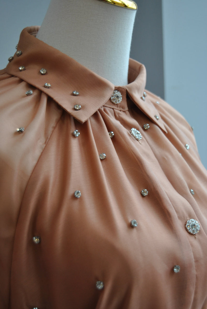 CARAMEL TUNIC DRESS WITH CRYSTALS