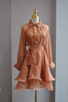 CARAMEL TUNIC DRESS WITH CRYSTALS