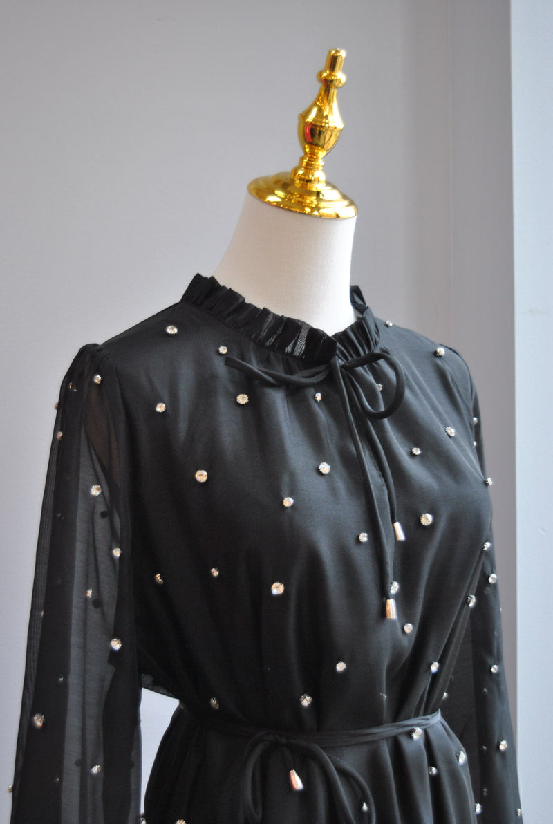 BLACK TUNIC DRESS WITH CRYSTALS