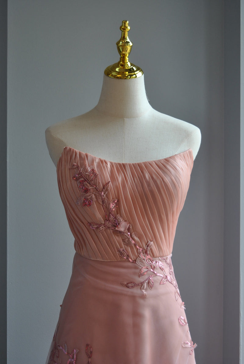 BLUSH PINK WITH FLOWER DETAIL MIDI COCKTAIL DRESS