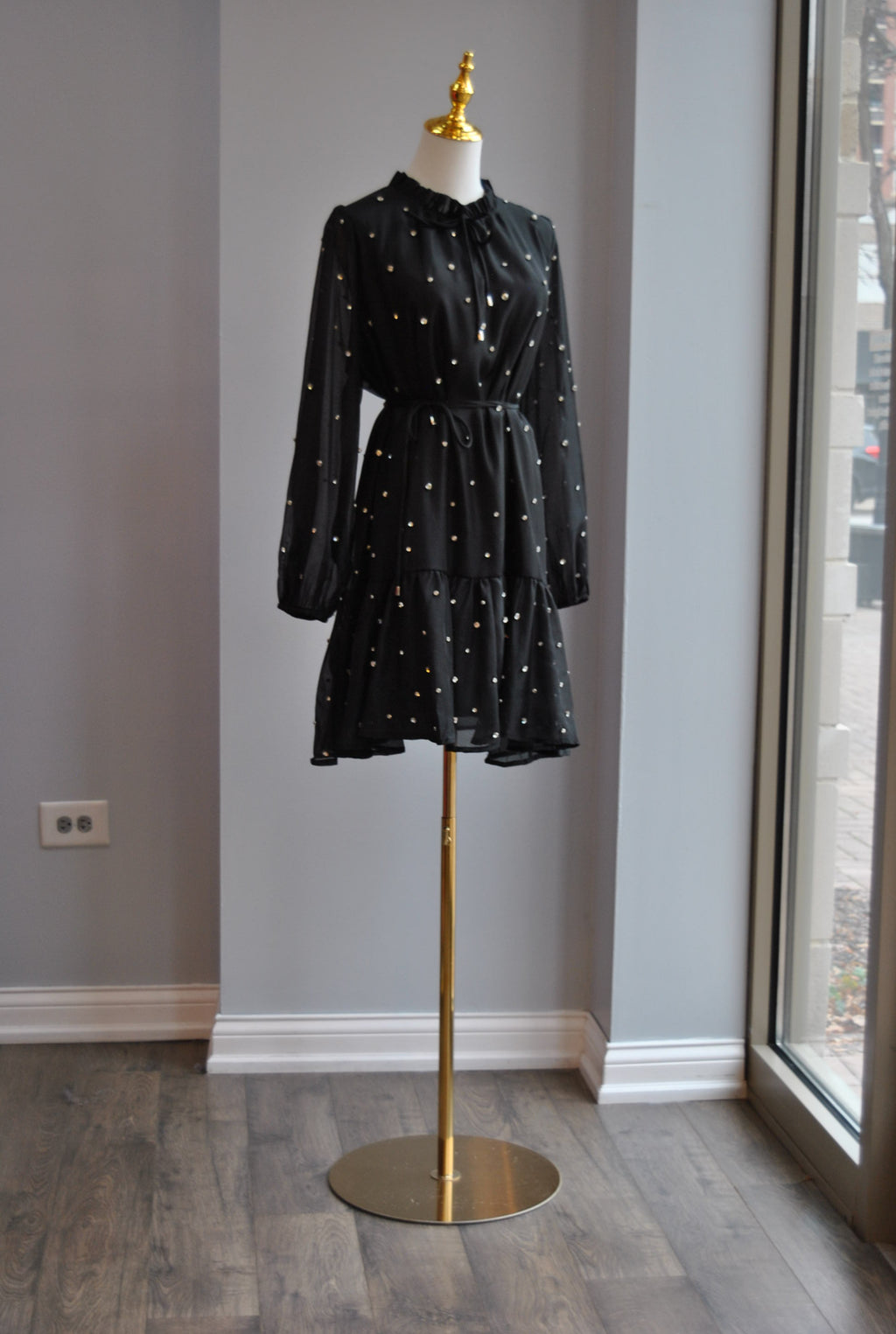 BLACK TUNIC DRESS WITH CRYSTALS