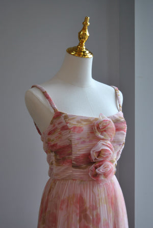 PINK MULTI MIDI MESH PLEATED DRESS