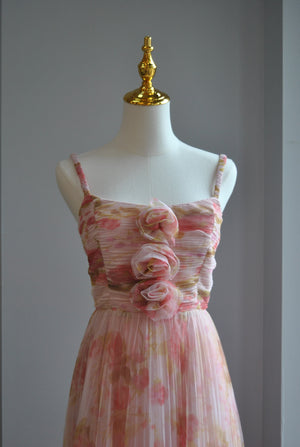 PINK MULTI MIDI MESH PLEATED DRESS