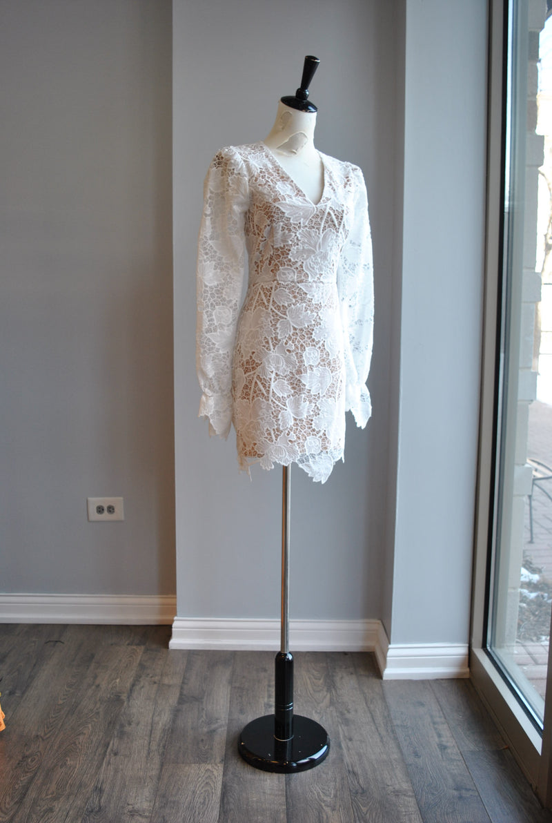 WHITE LACE WITH BEIGE LINING COCKTAIL DRESS