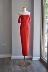 RED SILKY MIDI COCKTAIL DRESS