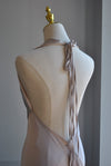 CHAMPAGNE SILKY LONG HALTER STYLE EVENING DRESS WITH OPEN BACK
