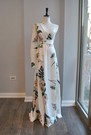 CLEARANCE - WHITE AND GREEN ASYMMETRIC SUMMER DRESS