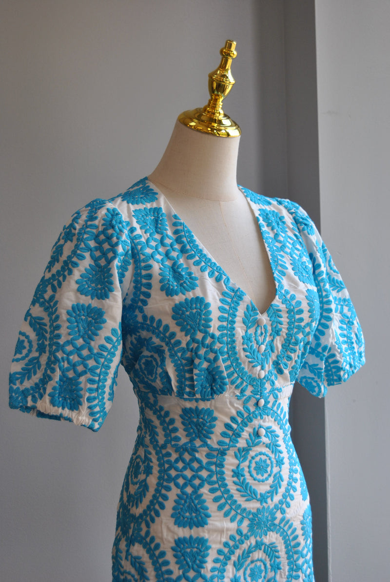 WHITE AND TURQUOISE SUMMER MINI DRESS