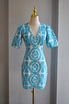 WHITE AND TURQUOISE SUMMER MINI DRESS