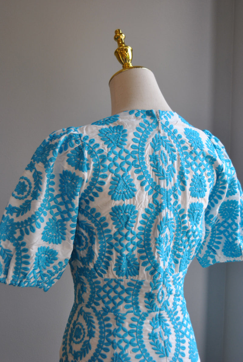 WHITE AND TURQUOISE SUMMER MINI DRESS