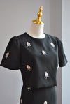 BLACK SET OF MIDI SKIRT AND CROPPED TOP WITH CRYSTALS