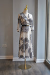 GREY AND VANILLA MIDI DRESS WITH A BELT