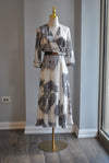 GREY AND VANILLA MIDI DRESS WITH A BELT