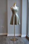 SAGE GREEN  FAUX LEATHER MINI FIT AND FLAIR DRESS
