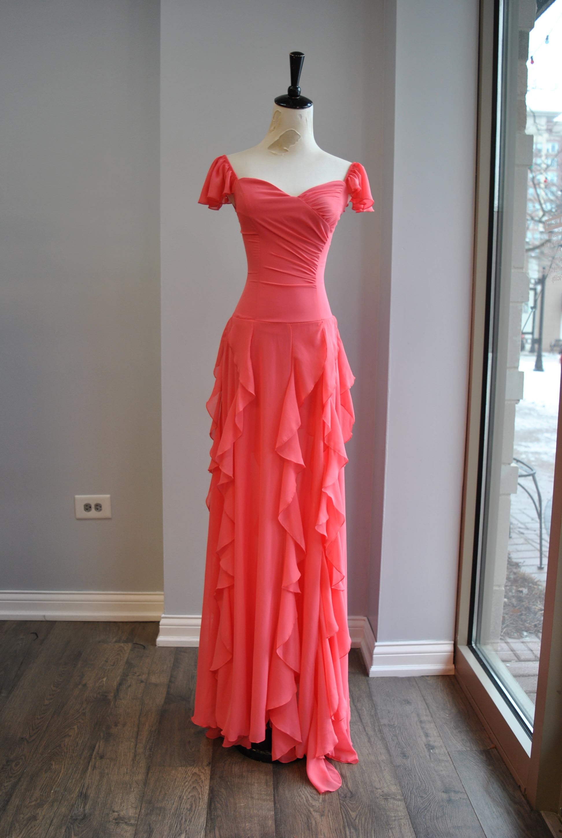 chinese dress ladies CORAL MAXI SUMMER DRESS WITH RUFFLES – Le Obsession Boutique
