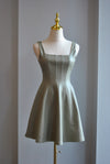 SAGE GREEN  FAUX LEATHER MINI FIT AND FLAIR DRESS