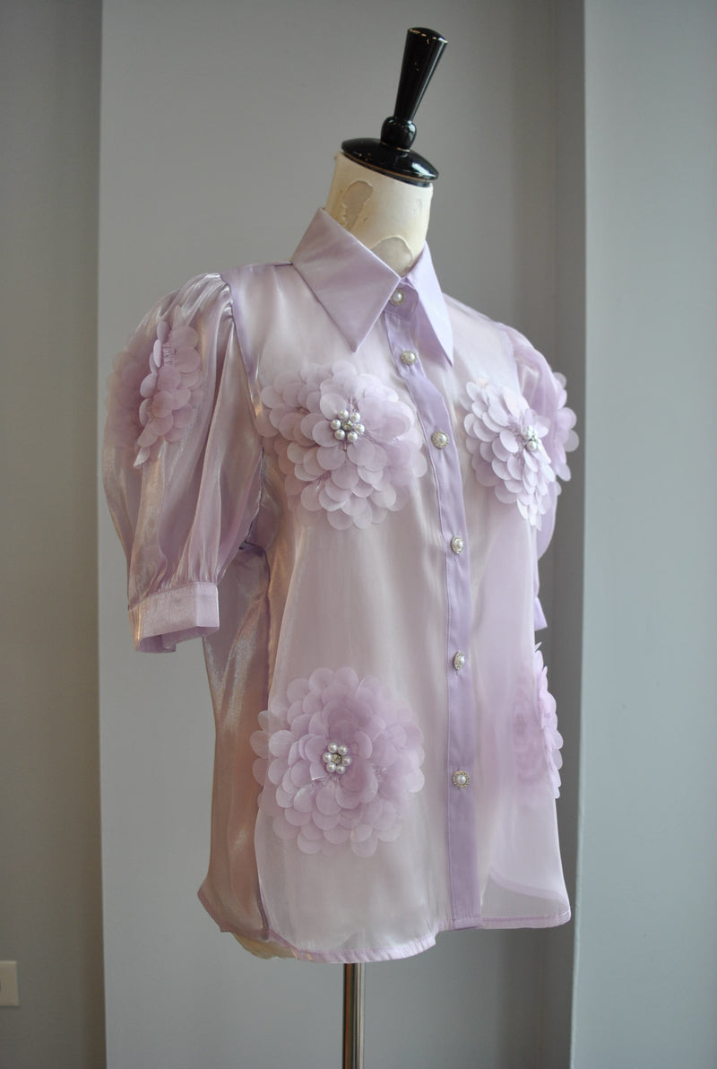 LAVENDER SHEER BLOUSE WITH PEALRS