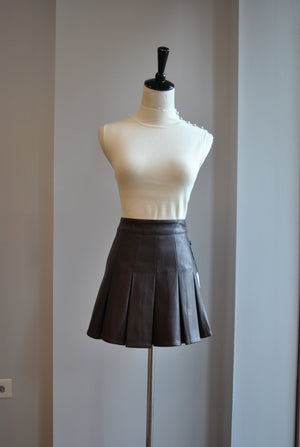 CHOCOLATE BROWN FAUX LEATHER SKORT