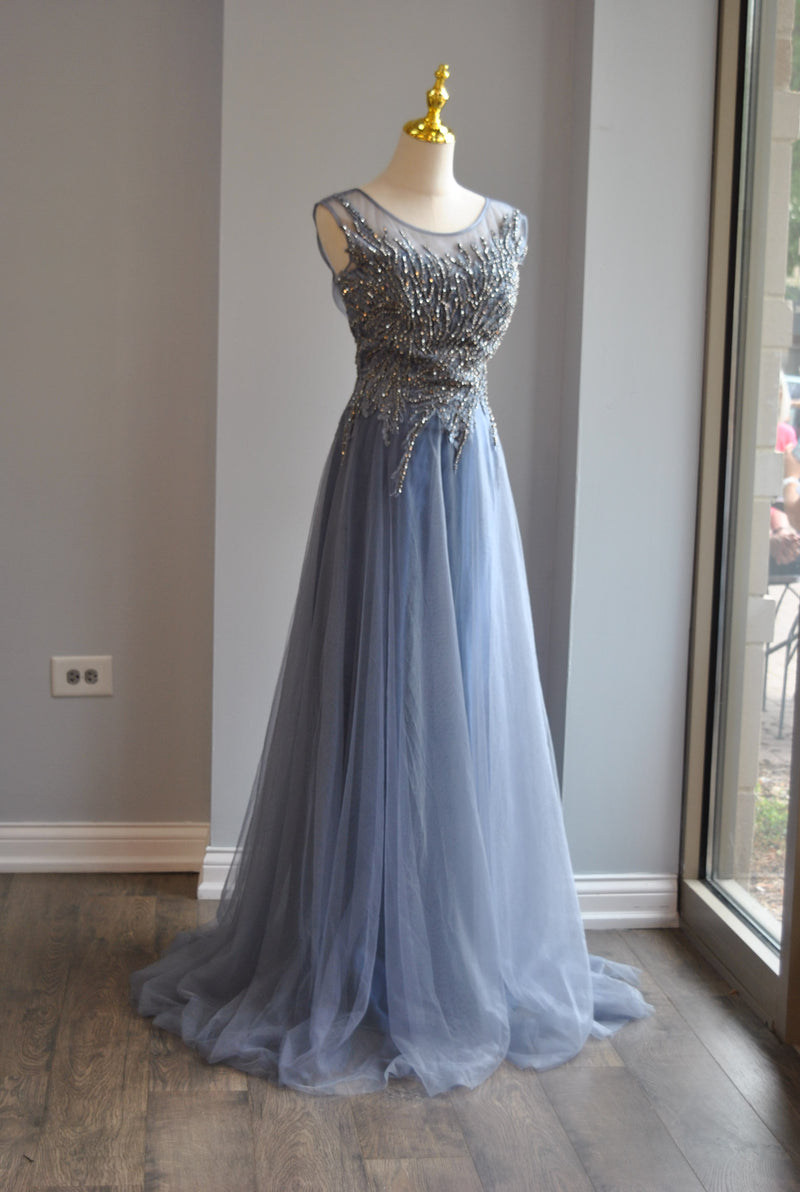 GREY LONG EVENING GOWN