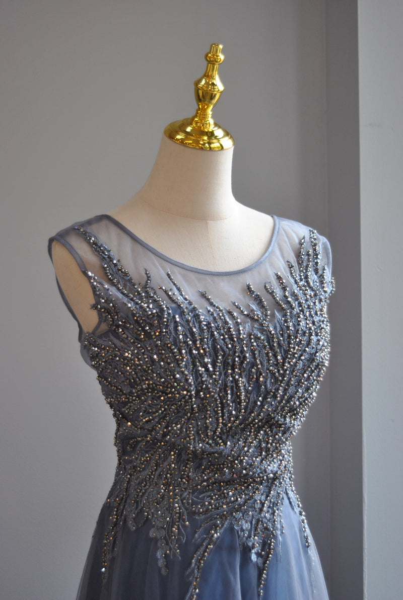 GREY LONG EVENING GOWN