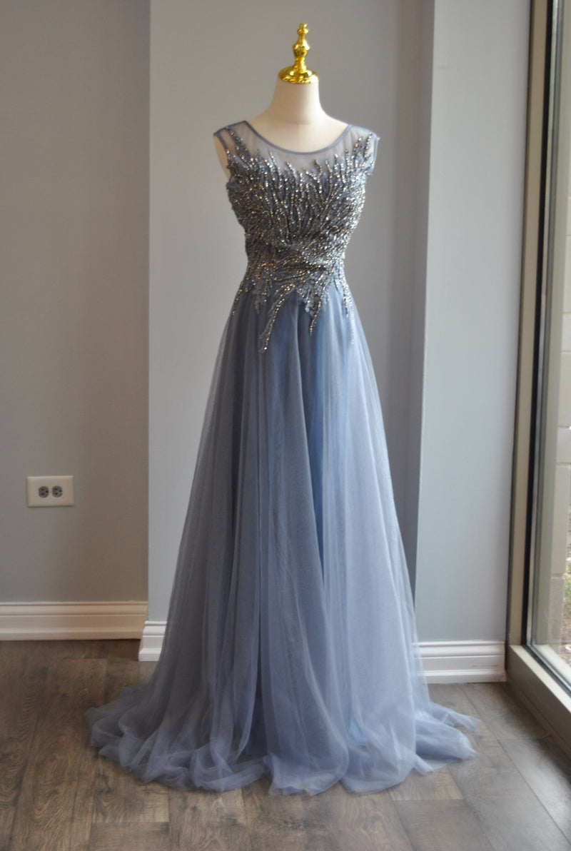 GREY LONG EVENING GOWN