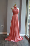PEACH SILKY LONG EVENING GOWN