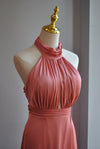 PEACH SILKY LONG EVENING GOWN