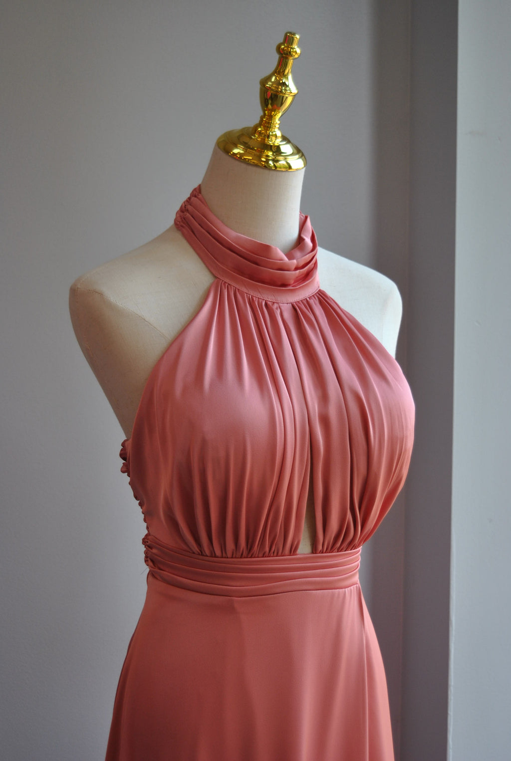 PEACH SILKY LONG EVENING GOWN