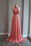 PEACH SILKY LONG EVENING GOWN