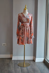 ORANGE AND TAUPE MULTI SILKY MINI FIT AND FLAIR DRESS WITH A BELT
