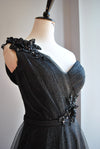 BLACK ASYMMETRIC EVENING GOWN