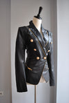 BLACK FAUX LEATHER BLAZER WITH GOLD ZIPPER