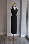 SIMPLE MIDI BLACK DRESS WITH HALTER NECK