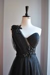BLACK ASYMMETRIC EVENING GOWN