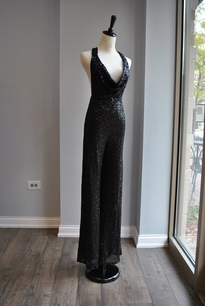 CLEARANCE - LACK SEQUIN JUMPSUIT WITH OPEN BACK