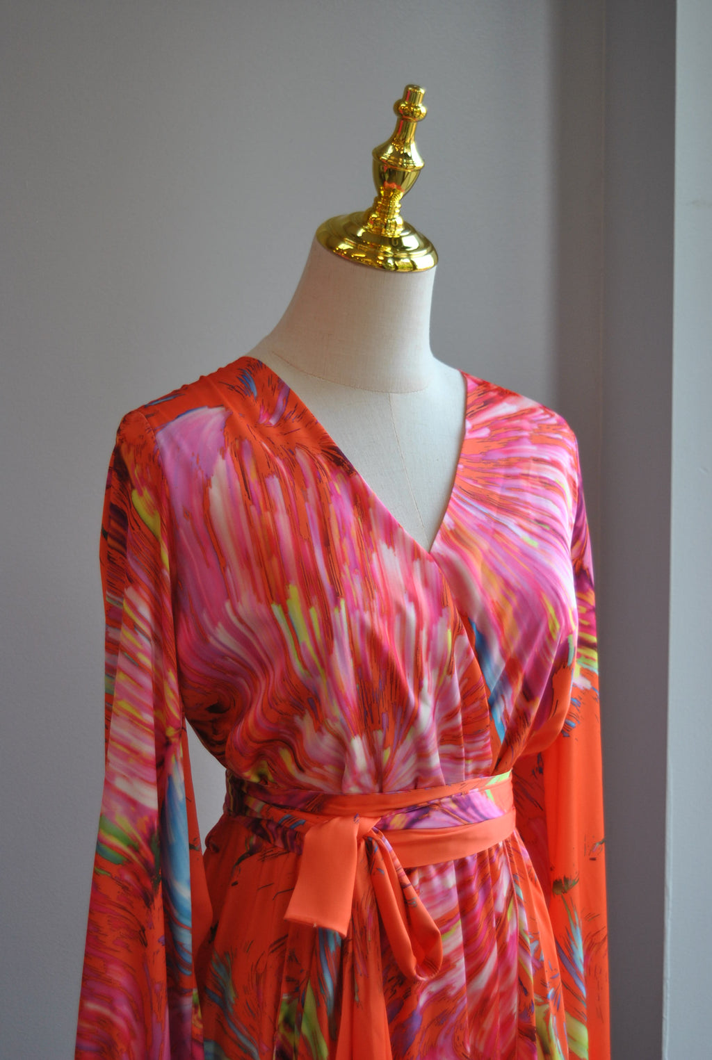 ORANGE SILKY MINI FIT AND FLAIR DRESS WITH A BELT