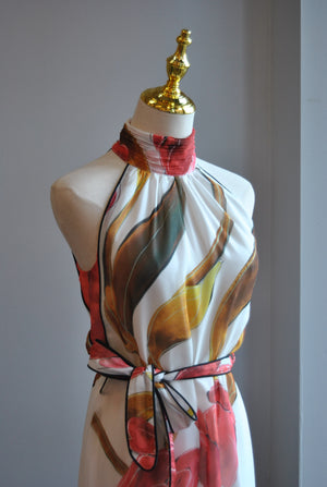 CLEARANCE - GREEN AND CORAL MULTI MAXI SUMMER DRESS