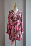 FUCHSIA MULTI SILKY MINI FIT AND FLAIR DRESS WITH A BELT