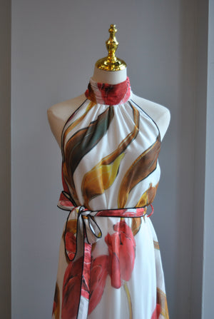 CLEARANCE - GREEN AND CORAL MULTI MAXI SUMMER DRESS