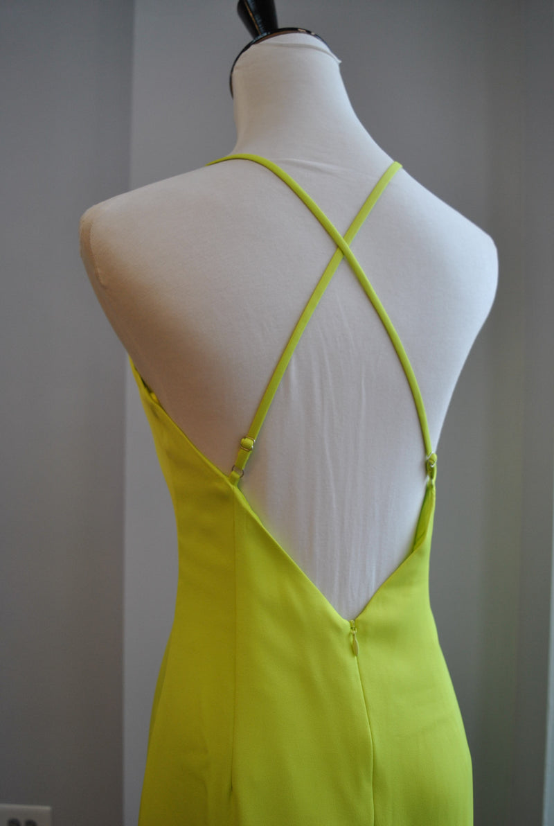 LIME GREEN MIDI SIMPLE DRESS WITH OPEN BACK