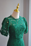EMERALD GREEN LACE MNI DRESS WITH RUFFLE